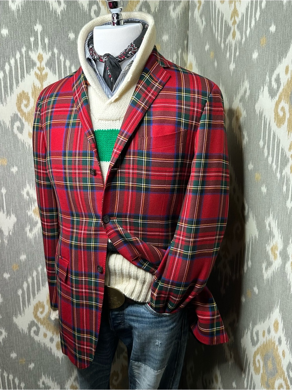 Polo Ralph Lauren Made in Italy Virgin Wool Red Tartan Plaid Blazer 40L